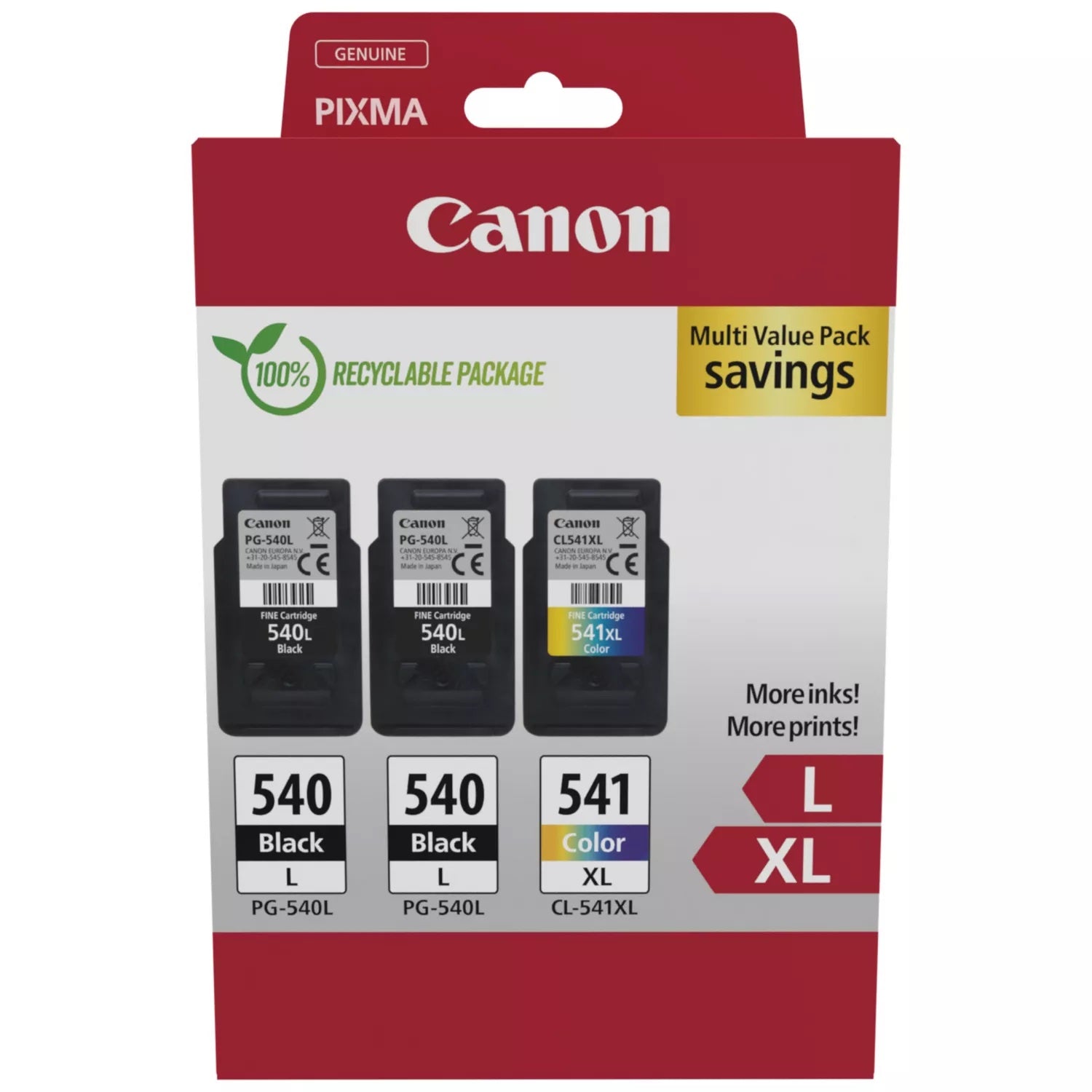 Canon 540L x2/CL-541XL Multipack - Pack de 3 - à rendement élevé - noir, couleur (cyan, magenta, jaune) - original - boîte de suspension - cartouche d'encre