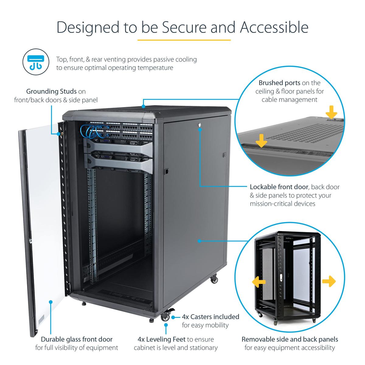 22U 36IN KNOCK-DOWN SERVER RACK CABINET WITH CASTERS