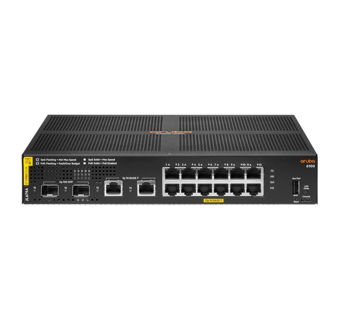 HPE Aruba 6100 12G 2SFP+ Switch PoE+ 139W JL679A