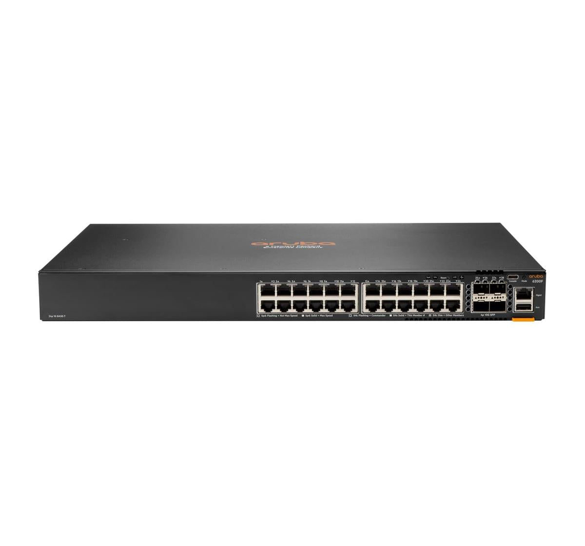 HPE Aruba Networking CX 6200F 24G 4SFP+ Switch - Commutateur - distance max. d'empilage de 10 km - C3 - Géré - 24 x 10/100/1000 + 4 x 100/1000/10G SFP+ - de l'avant et du côté vers l'arrière - Montable sur rack