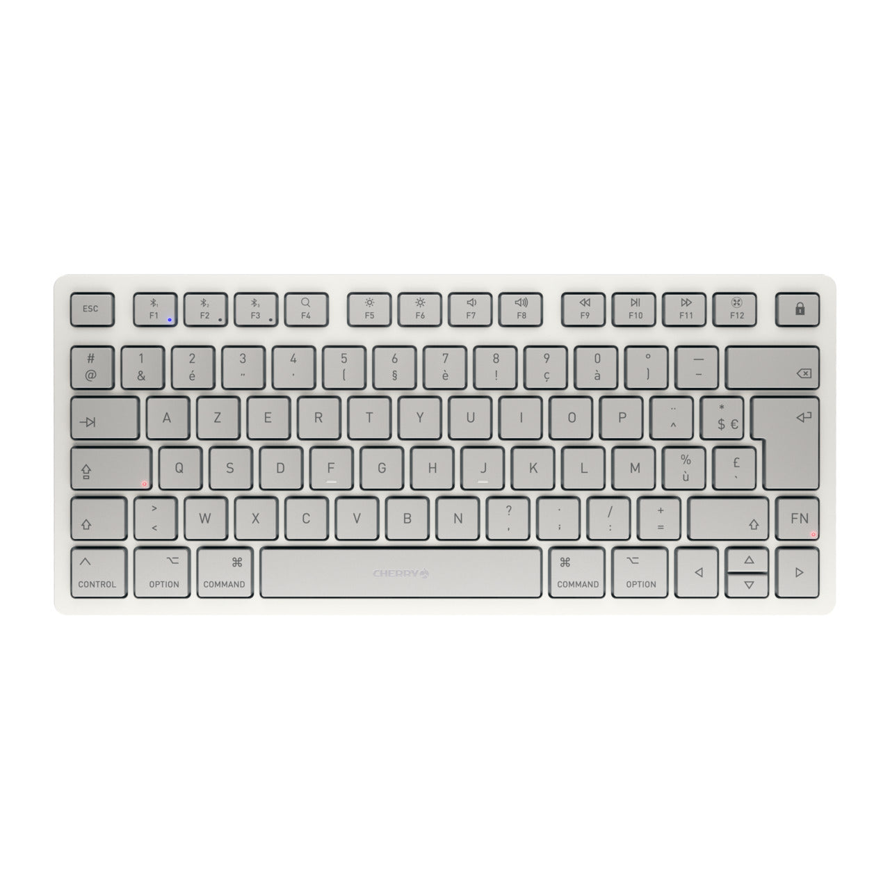 CHERRY KW 7100 Mini - Clavier - pour MAC - 75% - compact - sans fil - Bluetooth 5.1 - AZERTY - Français - commutateur : CHERRY SX - blanc clair de lune - emballage sans plastique