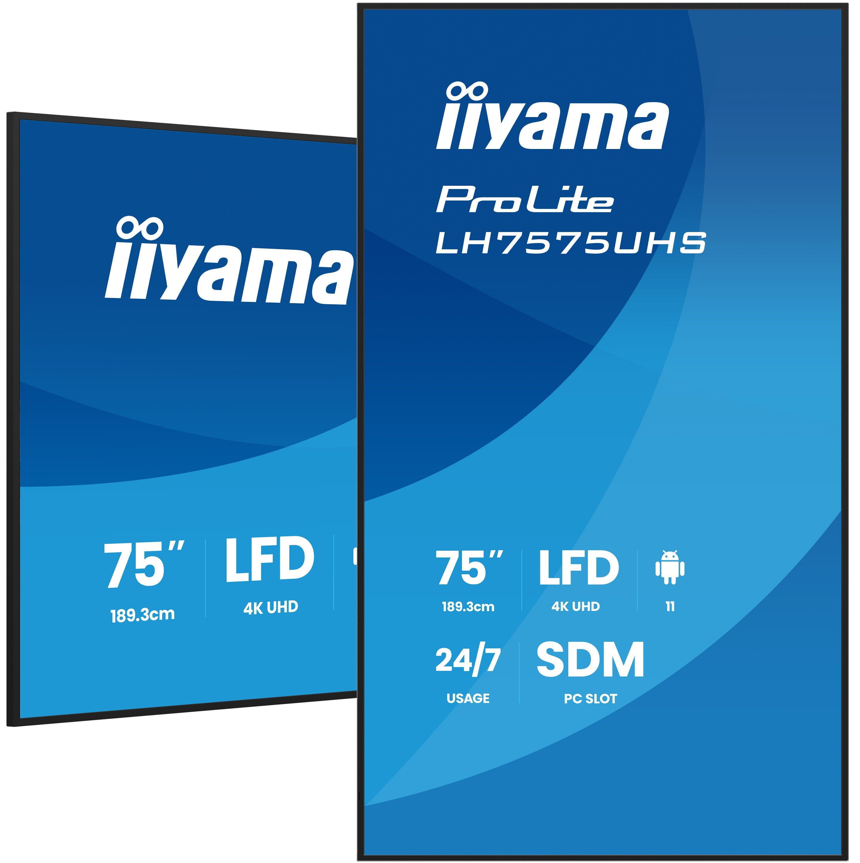 iiyama ProLite LH7575UHS-B2AG - Classe de diagonale 75" (74.5" visualisable) écran LCD rétro-éclairé par LED - signalisation numérique - avec lecteur multimédia intégré, SDM Slot PC - 4K UHD (2160p) 3840 x 2160 - noir (cadre), finition matte