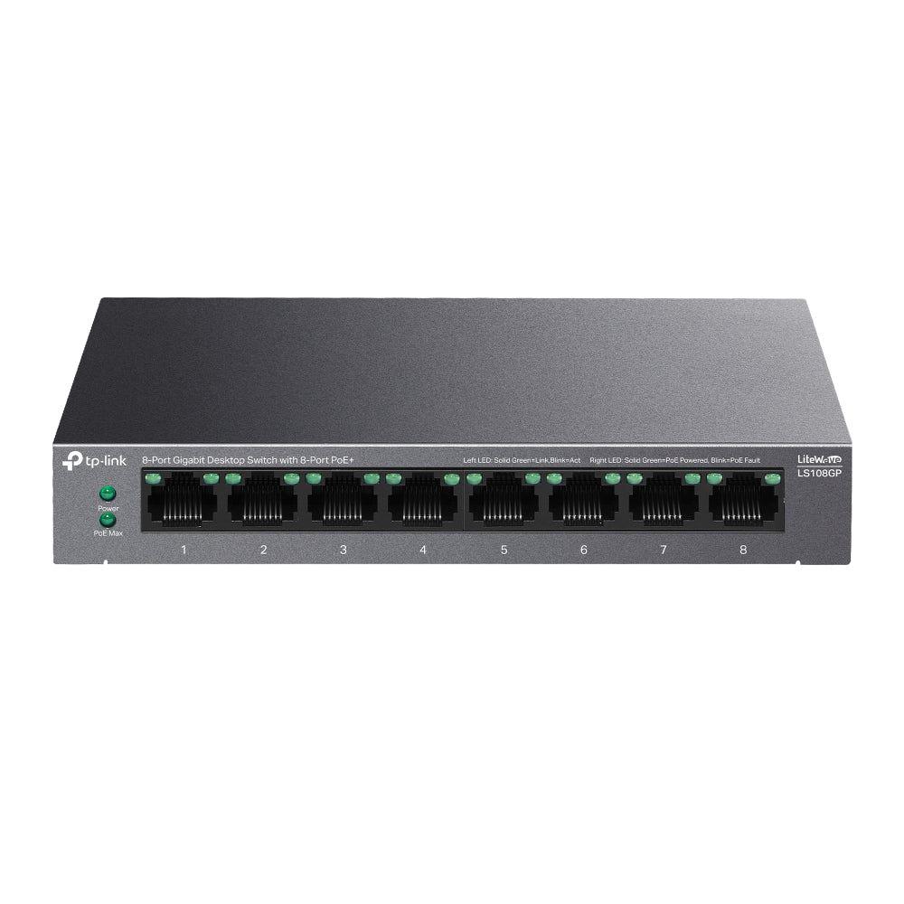 TP-Link LiteWave LS108GP V1 - Commutateur - 8 x 10/100/1000 (PoE+) - de bureau, fixation murale - PoE+ (62 W)
