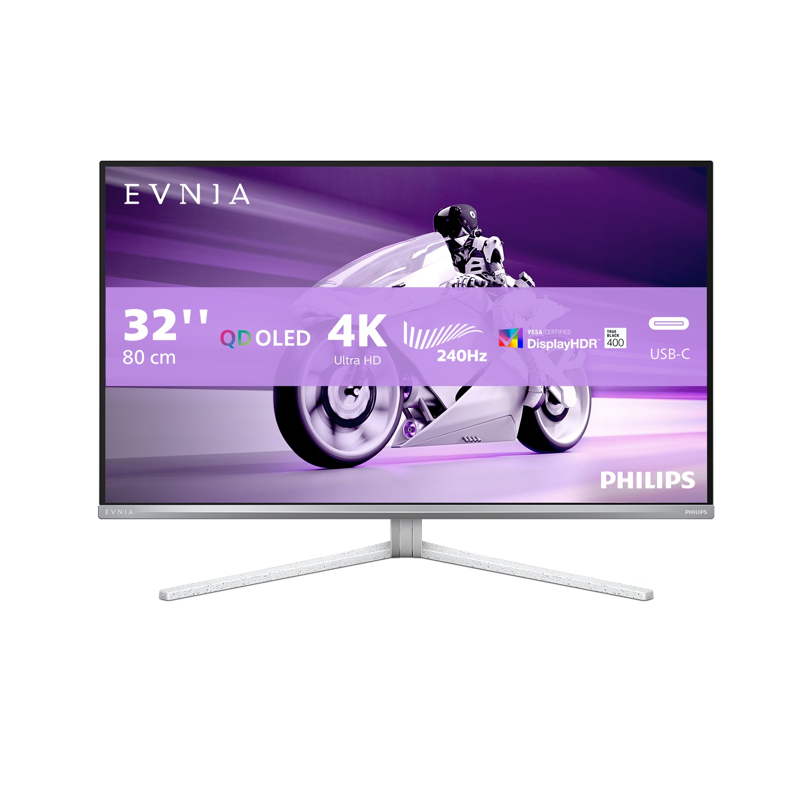 Philips Evnia 8000 32M2N8900 - Moniteur OLED - jeux - 32" (31.5" visualisable) - 3840 x 2160 4K @ 240 Hz - 1000 cd/m² - 1500000:1 - DisplayHDR 400 True Black - 0.03 ms - 2xHDMI, DisplayPort, USB-C - haut-parleurs - blanc