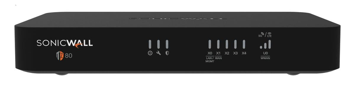 SonicWall TZ80 - Dispositif de sécurité - avec 3 ans de suite de protection avancée et Cloud Secure Edge pour 1 an SIA-Basic (2 utilisateurs) et 1 an SPA-Advanced (2 utilisateurs) - 5 ports - 1GbE - SonicWall Promotional Tradeup - bureau