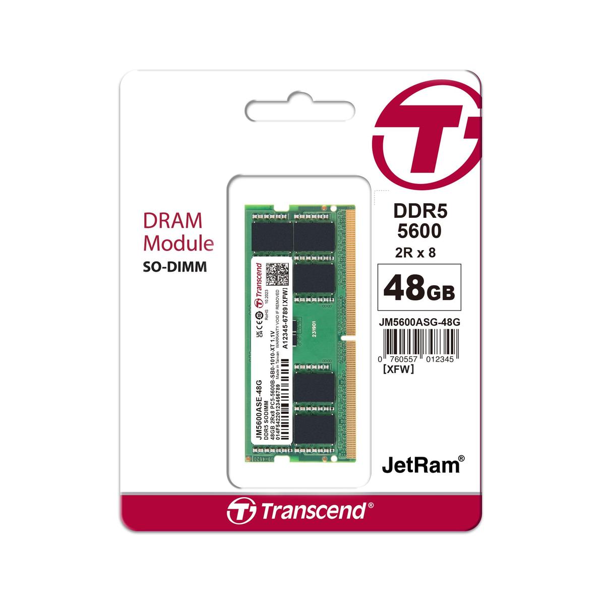 SO-DIMM DDR5 48GB JetMemory 5600MHz 2Rx8 3Gx8 CL46 CL46 1.1V