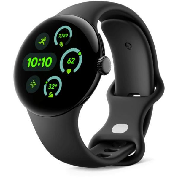 Google Pixel Watch 3 - 41 mm - aluminium noir mat - montre intelligente avec bande active - fluoroélastomère - obsidienne - taille du bracelet : L - 32 Go - Bluetooth, Wi-Fi 6, NFC, UWB, LTE - 4G - 31 g