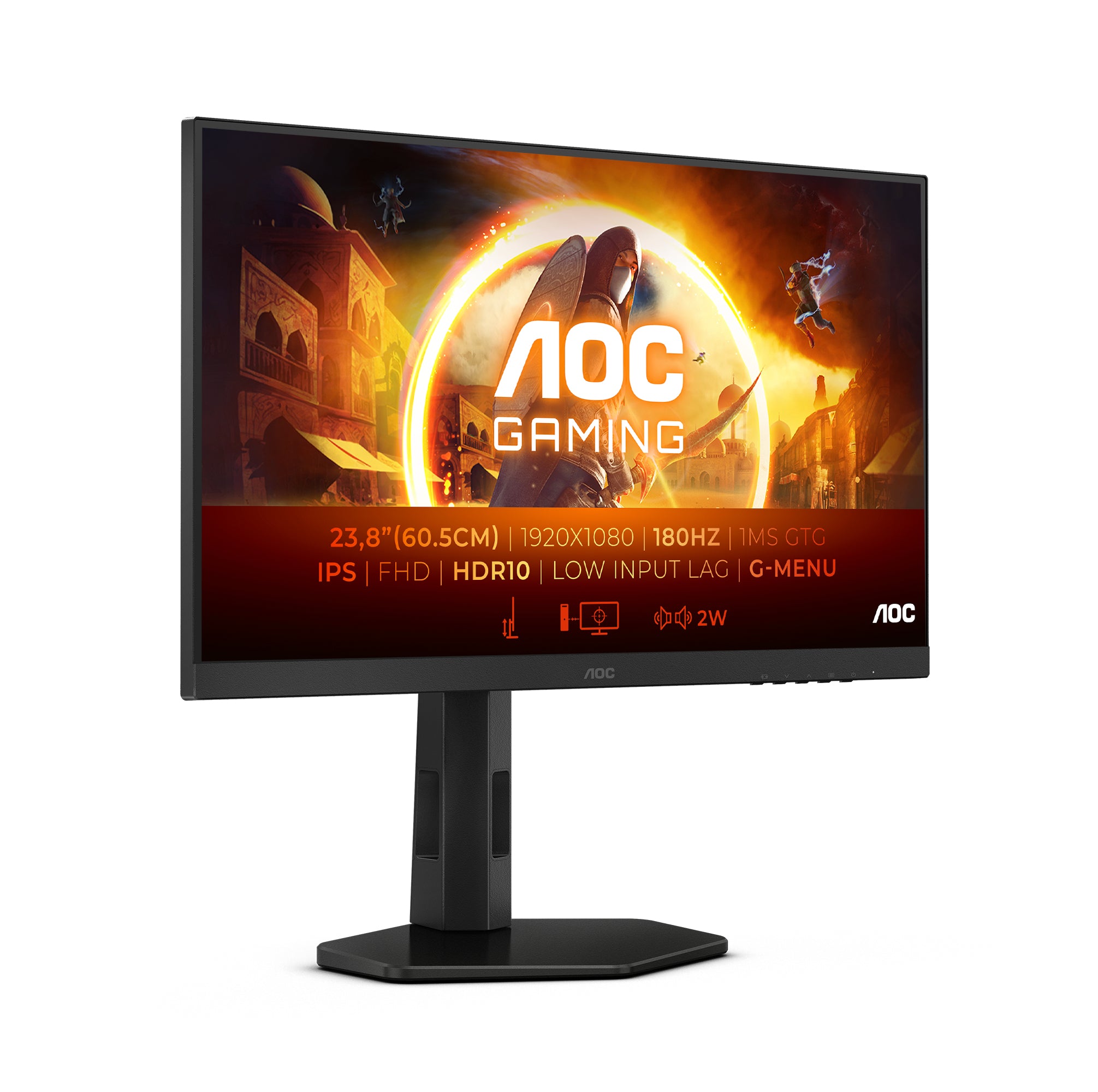 AOC Gaming 24G4X - G4 Series - écran LED - jeux - 24" (23.8" visualisable) - 1920 x 1080 Full HD (1080p) @ 180 Hz - IPS - 300 cd/m² - 1000:1 - HDR10 - 0.5 ms - 2xHDMI, DisplayPort - haut-parleurs - noir