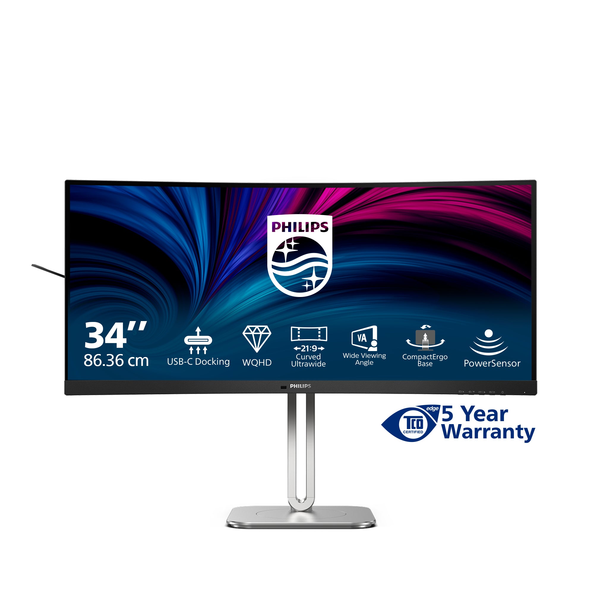 Philips 34B2U5600C - 5000 Series - écran LED - incurvé - USB - 34" - 3440 x 1440 WQHD @ 120 Hz - VA - 300 cd/m² - 4000:1 - 4 ms - 2xHDMI, DisplayPort, USB-C - haut-parleurs - Charbon