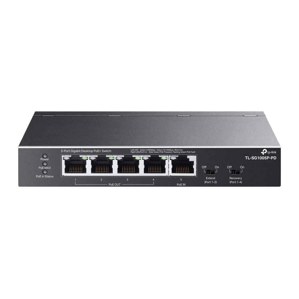 TP-Link TL-SG1005P-PD V1 - Commutateur - non géré - 4 x 10/100/1000 (PoE+) + 1 x 10/100/1000 (PoE++) - de bureau, fixation murale - PoE++ (66 W)