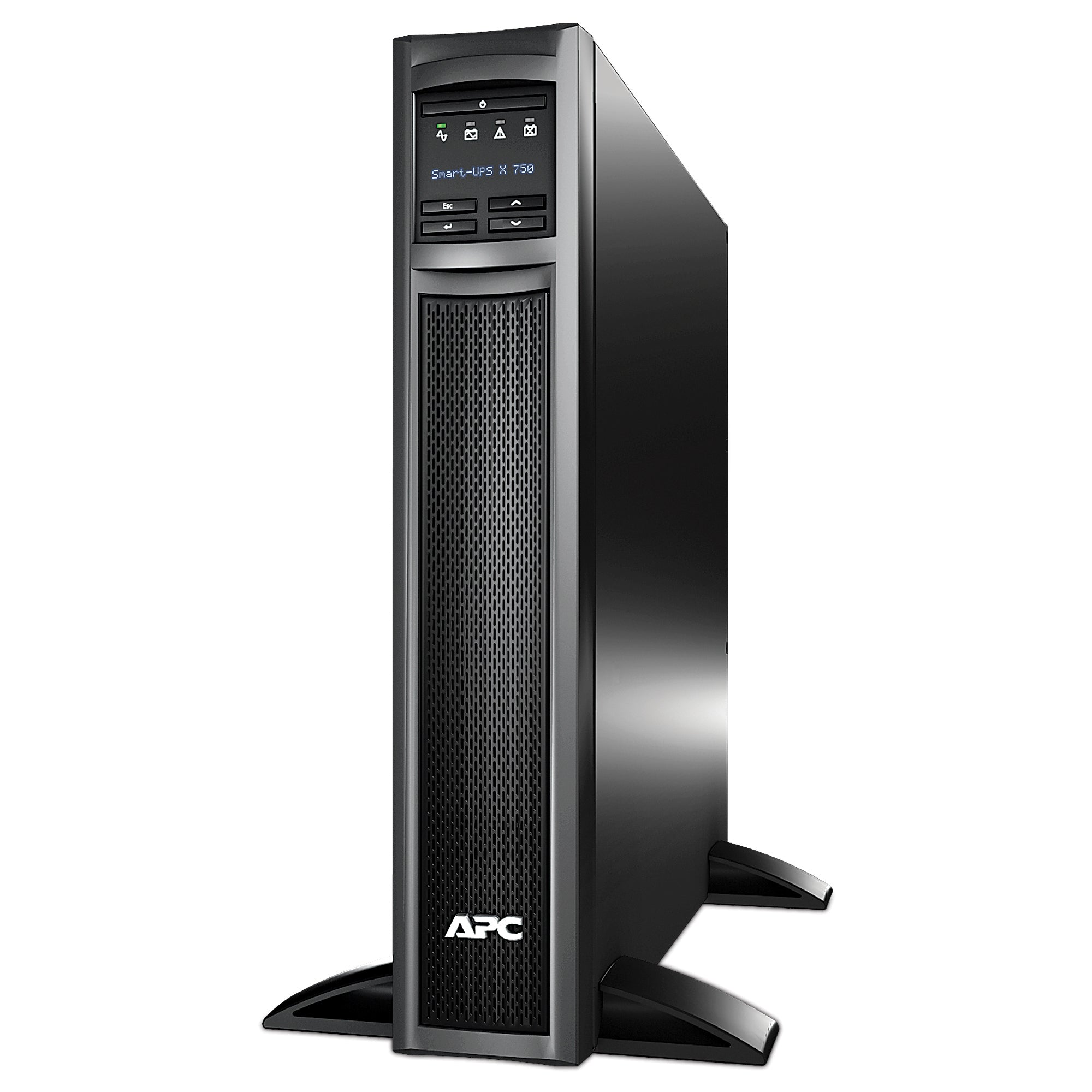 Onduleur APC Line-Interactive longue autonomie 750 VA et 600 watts, pour serveurs et réseau, 38 minutes d'autonomie, prise C14 en entrée et 8 prises C13 en sortie (batterie de remplacement optionnel APCRBC116). Garantie 3 ans