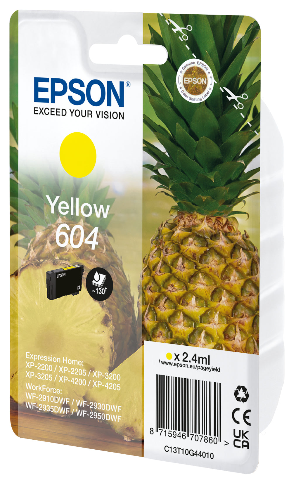 Epson 604 Singlepack - 2.4 ml - jaune - original - emballage coque avec alarme radioélectrique/ acoustique - cartouche d'encre - pour Expression Home XP-2200, 2205, 3200, 3205, 4200, 4205, WorkForce WF-2910, 2930, 2935, 2950