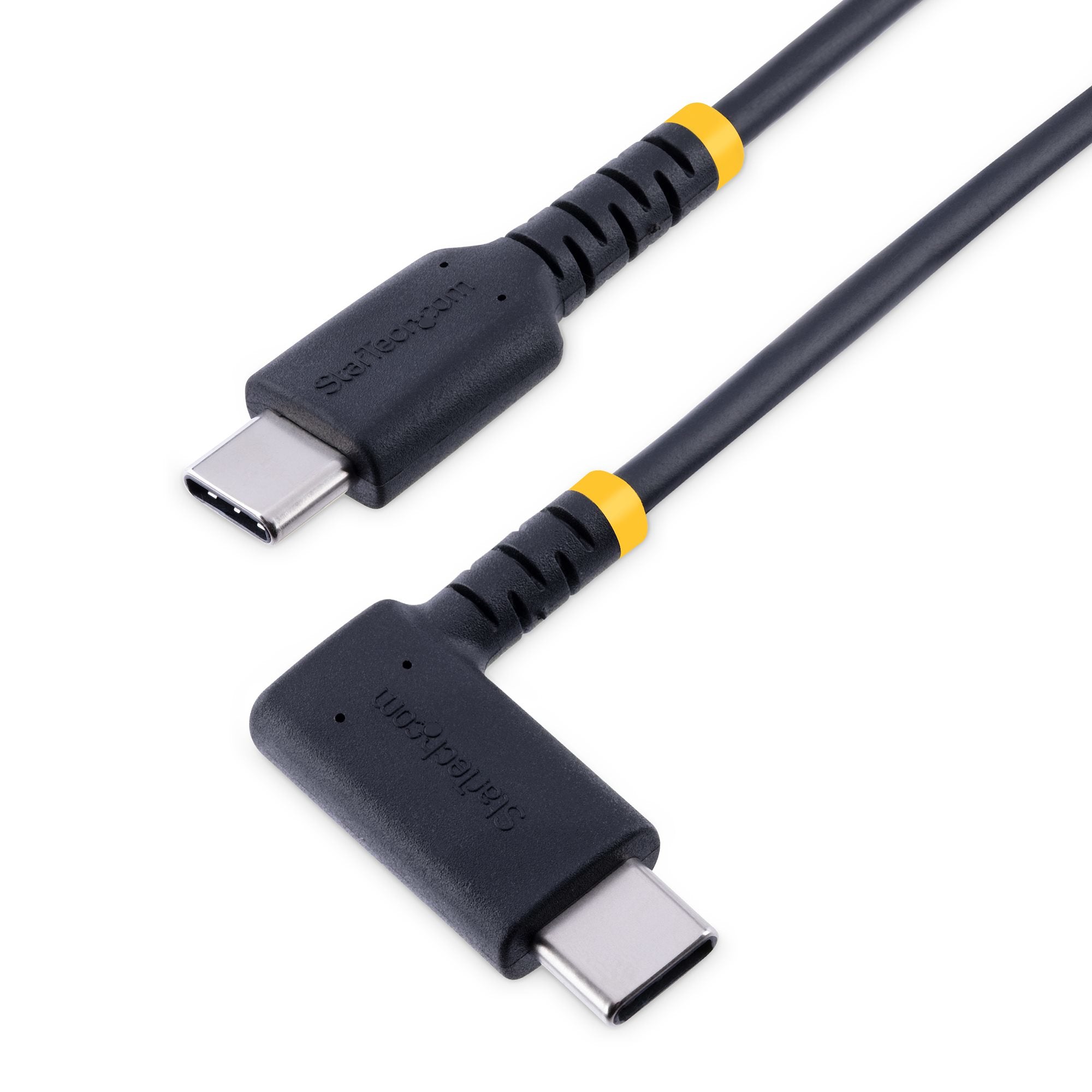 StarTech.com Câble de Charge USB C 30cm, 60W PD - Chargeur USB 2.0 Coudé - Câble USB - 24 pin USB-C (M) droit pour 24 pin USB-C (M) angle droit - USB 2.0 - 3 A - 30 cm - noir