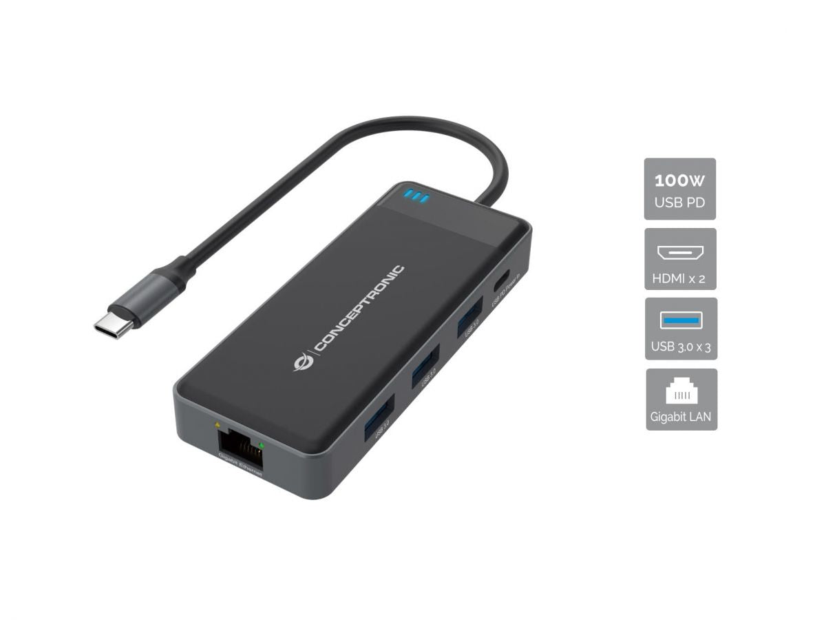 Hub USB-C 7 Ports Conceptronic 110518107101 Noir Gris 100 W (1 Unité)