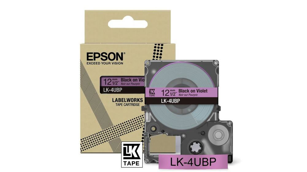 Epson LabelWorks LK-4UBP - Noir sur violet - Rouleau (1,2 cm x 8 m) 1 cassette(s) boîte de suspension - cartouche de bande - pour LabelWorks LW-C410, LW-C610