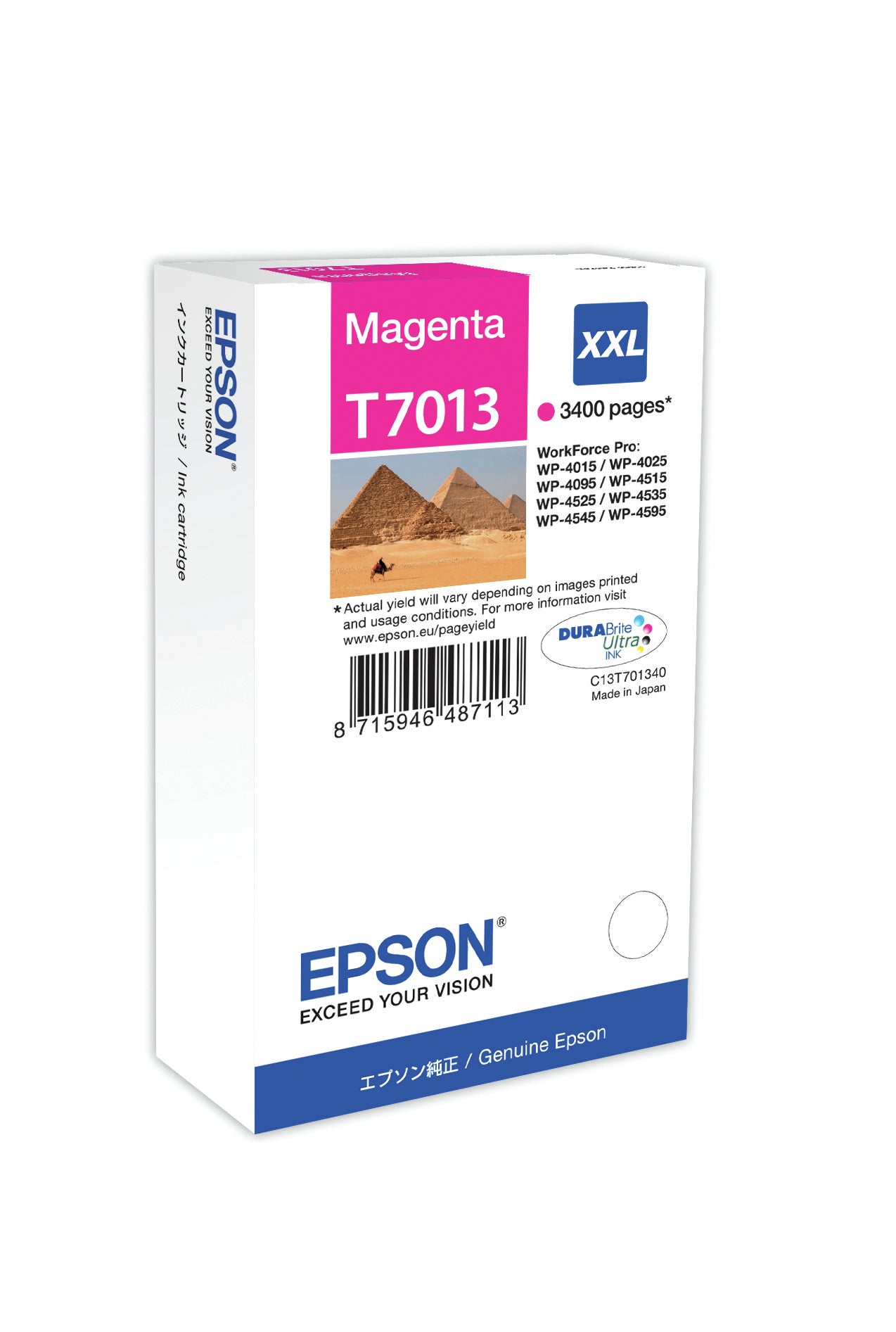 Epson T7013 - 34.2 ml - taille XXL - magenta - original - blister - cartouche d'encre - pour WorkForce Pro WP-4015 DN, WP-4095 DN, WP-4515 DN, WP-4525 DNF, WP-4595 DNF