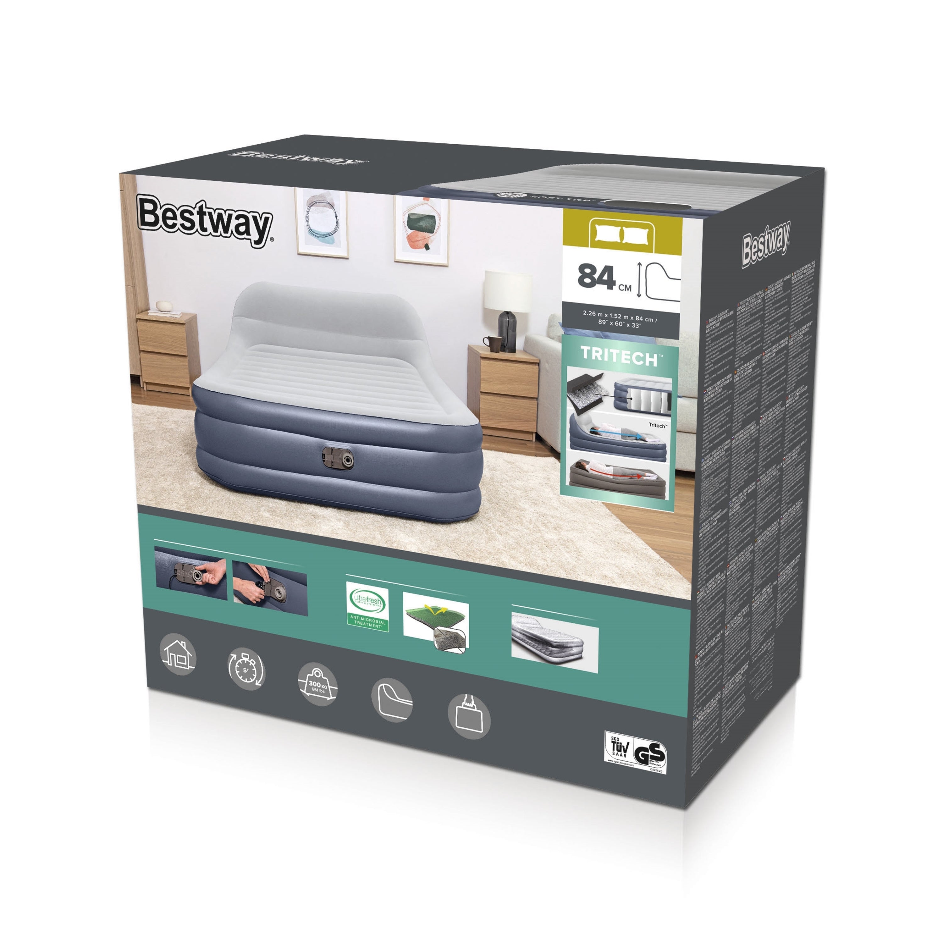 Bestway Lit Double Motorisé avec Tête de Lit 226x152x84 cm Gonflable Camping 67923