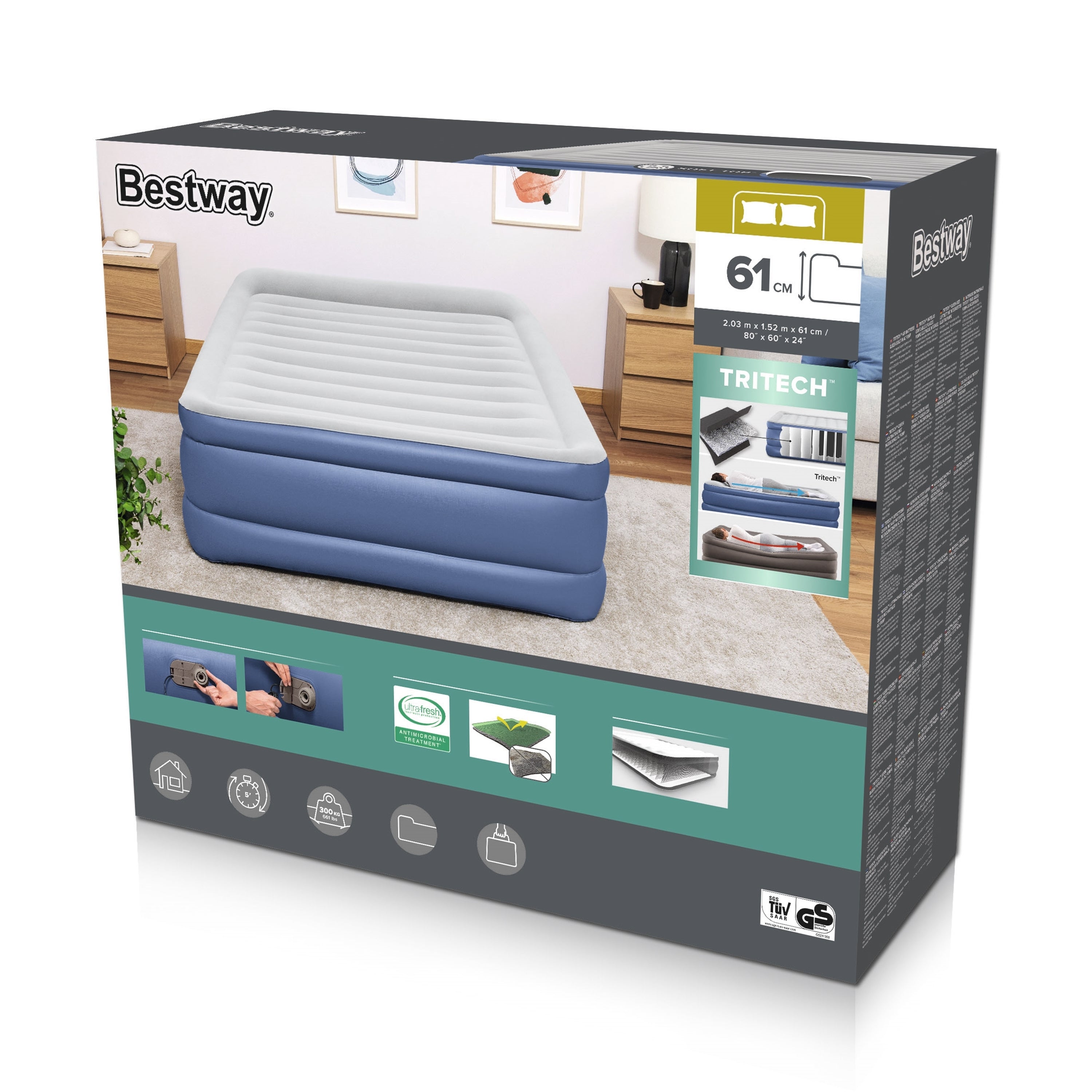 Bestway Lit Double Électrique 203x152x61 cm Gonflable et Camping 67690
