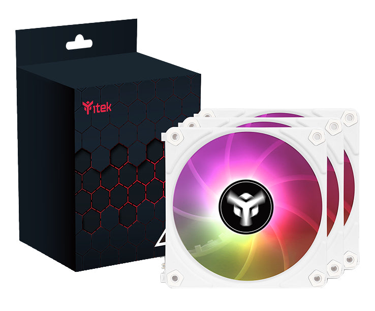 Lot de 3 Ventilateurs boitier iTek UW12 RGB - 12cm (Blanc)