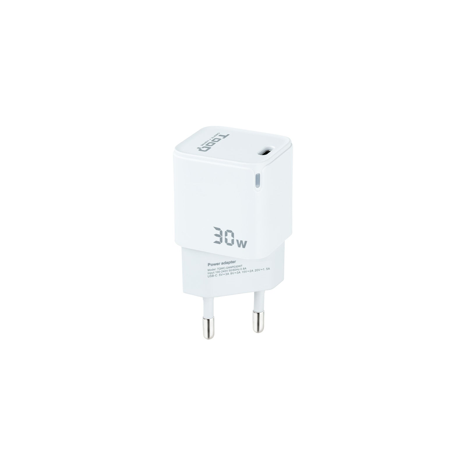 Chargeur secteur TooQ TQWC-GANPD30 1 port USB-C 30W (Blanc)
