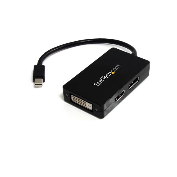 StarTech.com Adaptateur de voyage Mini DisplayPort vers DVI / DisplayPort / HDMI - Convertisseur vidéo Mini DP 3-en-1 - Noir - Adaptateur vidéo - Mini DisplayPort mâle pour DVI-D, HDMI, DisplayPort femelle - 15 cm - noir