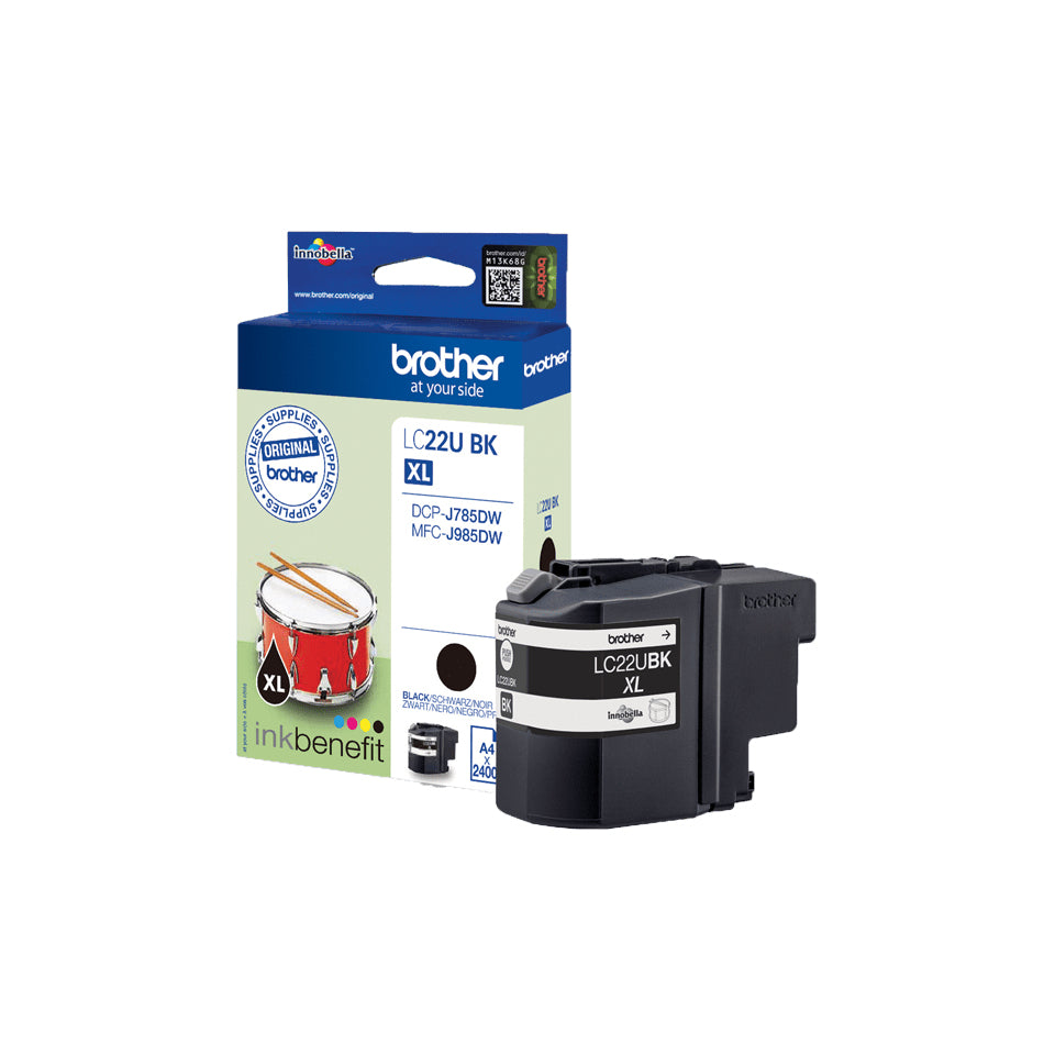 Brother LC22UBK - XL - noir - original - cartouche d'encre - pour Brother DCP-J785DW, DCP-J785DWXL, MFC-J985DW, INKvestment Work Smart MFC-J985DW