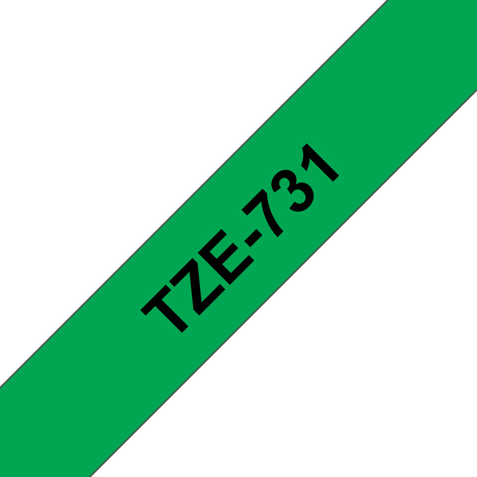 Brother TZe-731 - Noir sur vert - Rouleau (1,2 cm x 8 m) 1 cassette(s) ruban laminé - pour Brother PT-D210, D600, H110, P750, P-Touch PT-1005, D450, E310, P-Touch Cube Pro PT-P910
