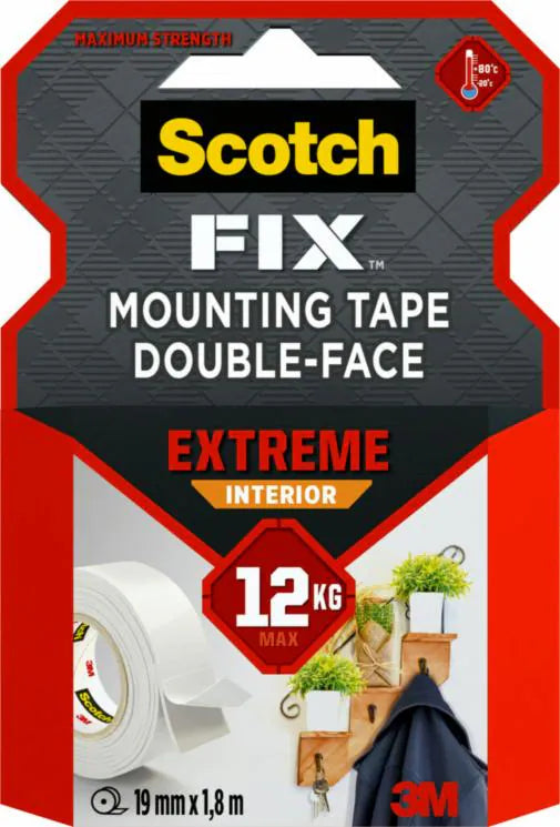 Ruban adhésif double face Scotch extreme 19 mm x 1,8 m Blanc