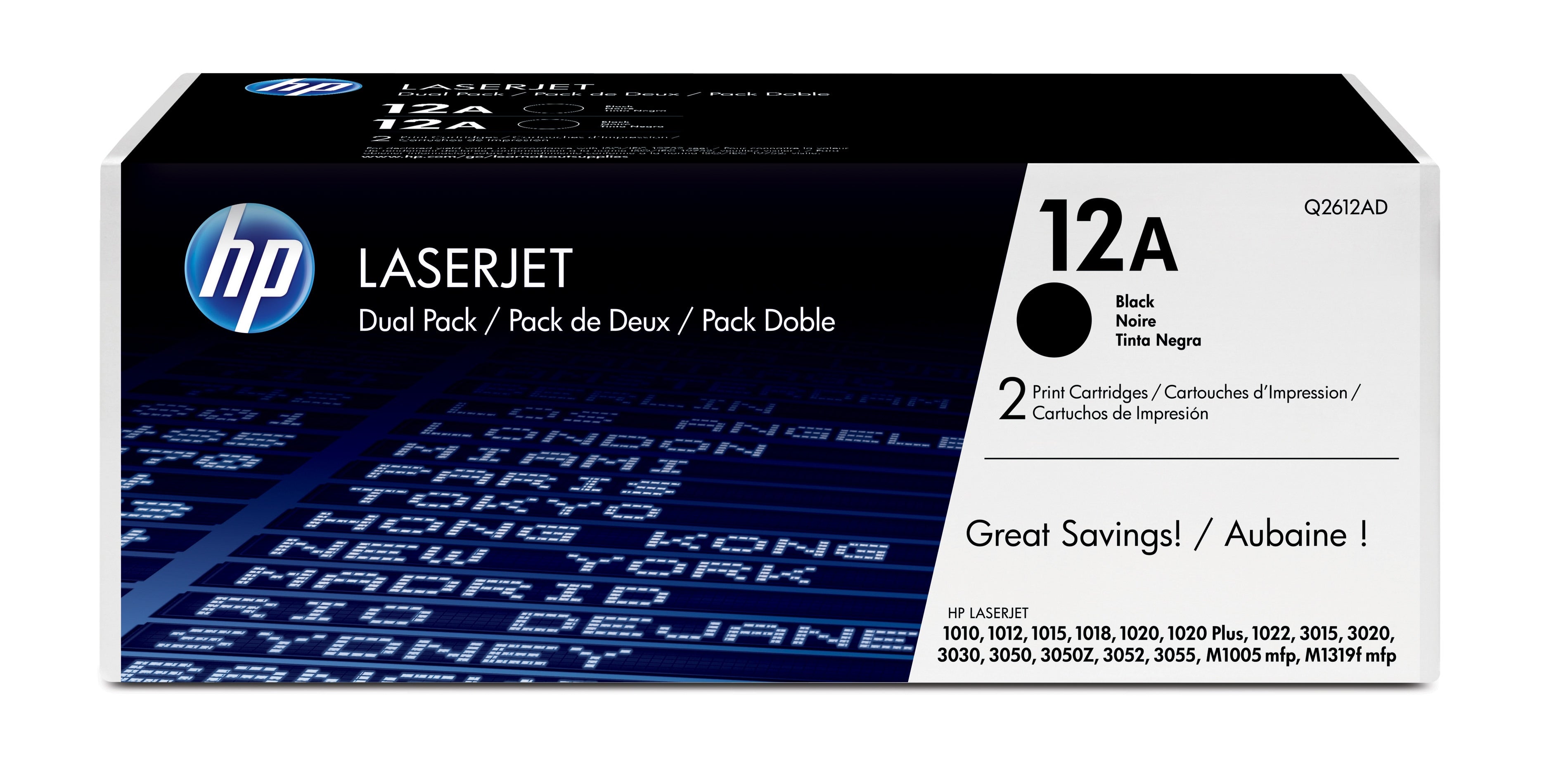HP 12A - Pack de 2 - noir - original - LaserJet - cartouche de toner (Q2612AD) - pour LaserJet 1010, 1012, 1015, 1018, 1020, 1022, 3015, 3020, 3030, 3050, 3052, 3055, M1005