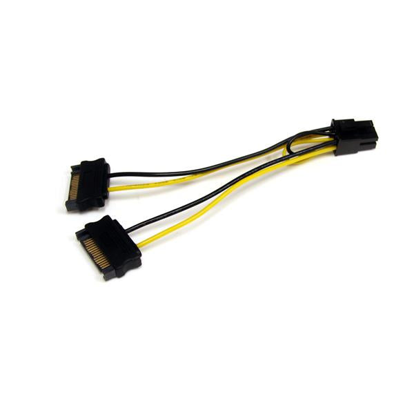 StarTech.com Câble adaptateur d'alimentation pour carte vidéo - 2x SATA vers PCIe 6 broches - 15 cm - Câble d'alimentation - alimentation SATA (M) pour Alimentation PCIe de 6 broches (M) - 15 cm