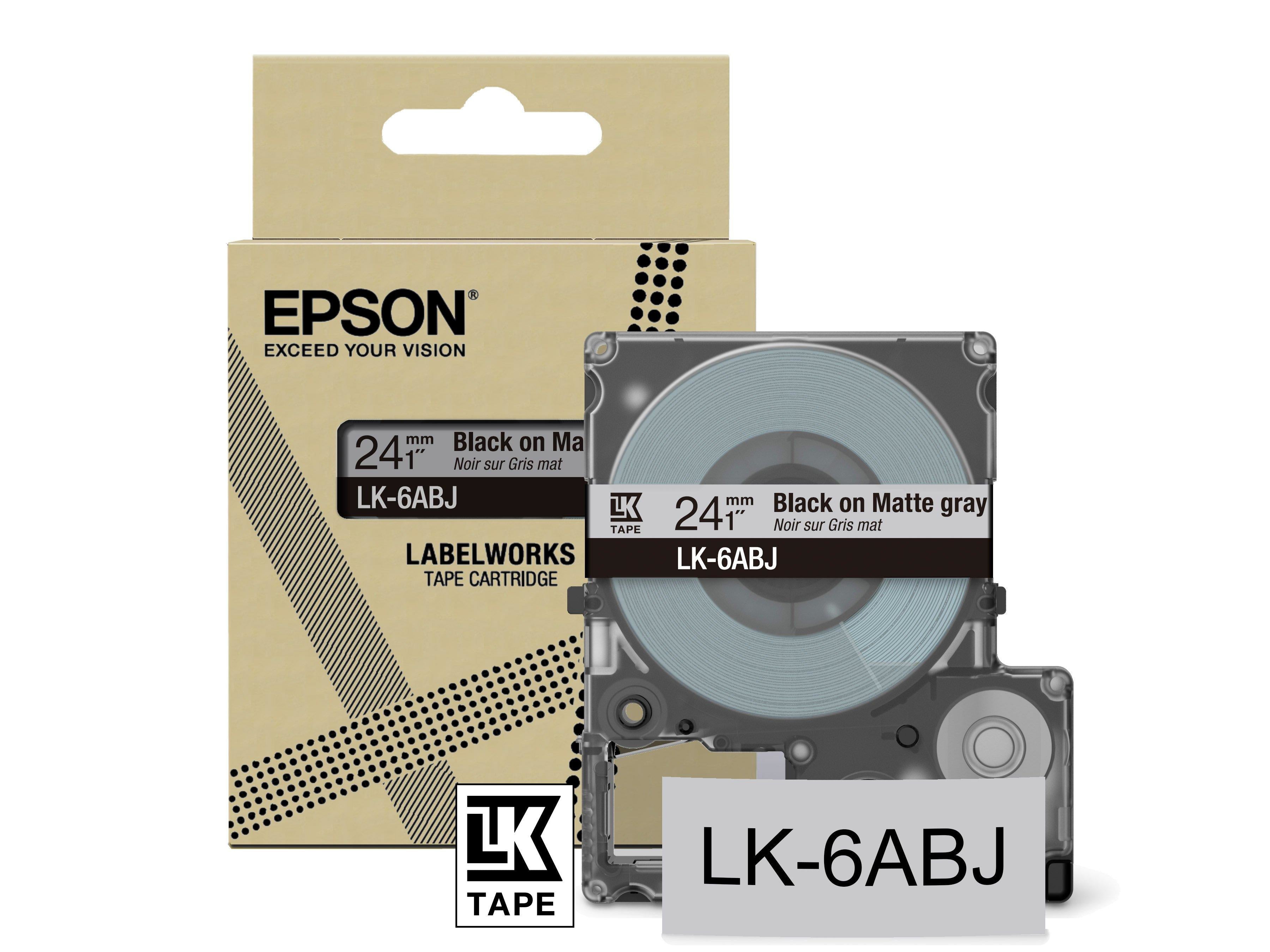 Epson LabelWorks LK-6ABJ - Mat - noir sur gris mat - Rouleau (2,4 cm x 8 m) 1 cassette(s) boîte de suspension - ruban - pour LabelWorks LW-C610
