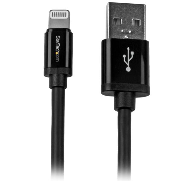 StarTech.com Câble Apple® Lightning vers USB pour iPhone, iPod, iPad 2 m Noir - Câble iPhone 5 - Chargeur Synchronisation Lightning - 2m - Câble Lightning - Lightning mâle pour USB mâle - 2 m - double blindage - noir - pour P/N: ST4200MINI2, ST4200MINIC
