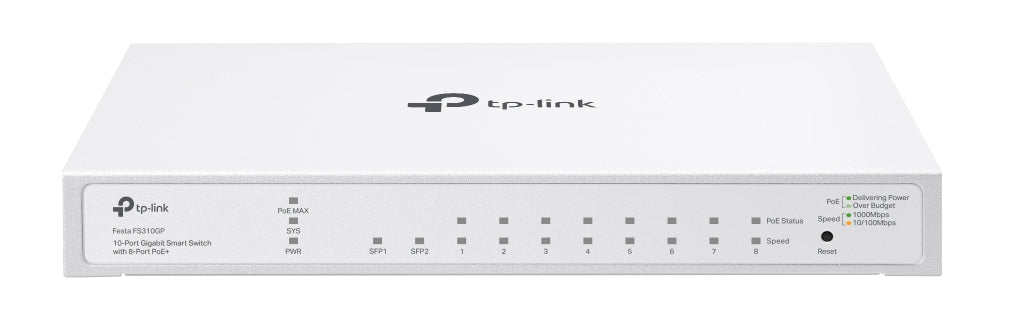 TP-Link Festa FS310GP V1 - Commutateur - intelligent - 8 x 10/100/1000 (PoE+) + 2 x Gigabit SFP - de bureau, fixation murale - PoE+ (61 W)