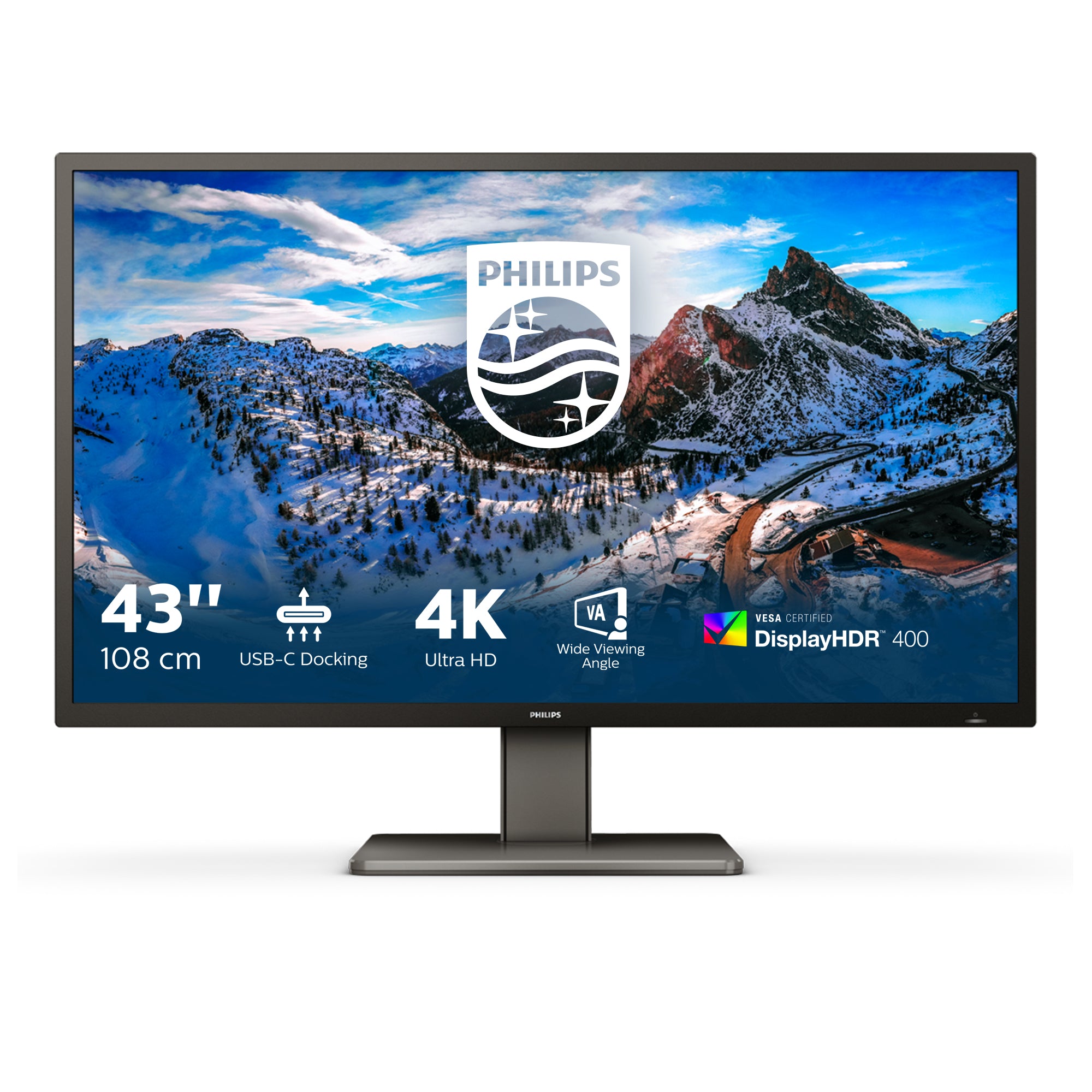 Philips 439P1 - Écran LED - 43" - 3840 x 2160 4K @ 60 Hz - VA - 400 cd/m² - 4000:1 - DisplayHDR 400 - 4 ms - 3xHDMI, DisplayPort, USB-C - haut-parleurs - texture noire