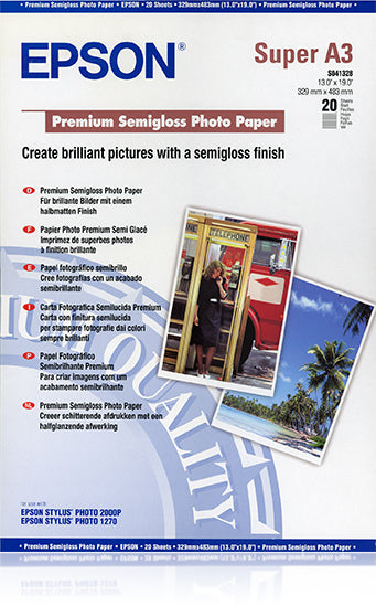 Papier Photo Epson Premium semi-glacé 251g/m² - 20 feuilles Super A3