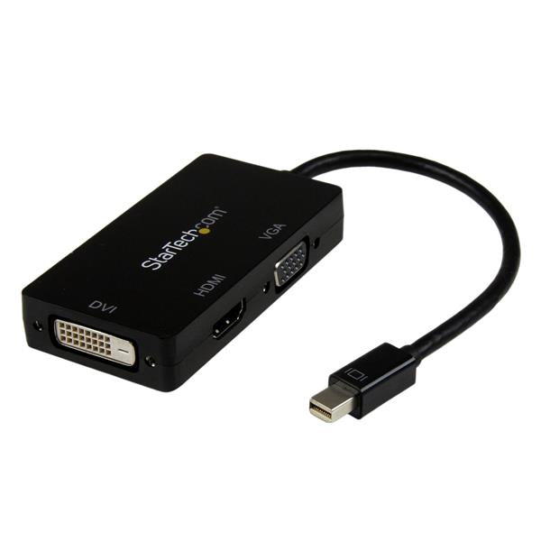 StarTech.com Adaptateur Mini DisplayPort 3 en 1 - 1080p - Répartiteur Mini DP / Thunderbolt vers HDMI / VGA / DVI pour Votre Moniteur (MDP2VGDVHD) - Adaptateur vidéo - Mini DisplayPort mâle pour HD-15 (VGA), DVI-D, HDMI femelle - 27 cm - noir - actif, sup