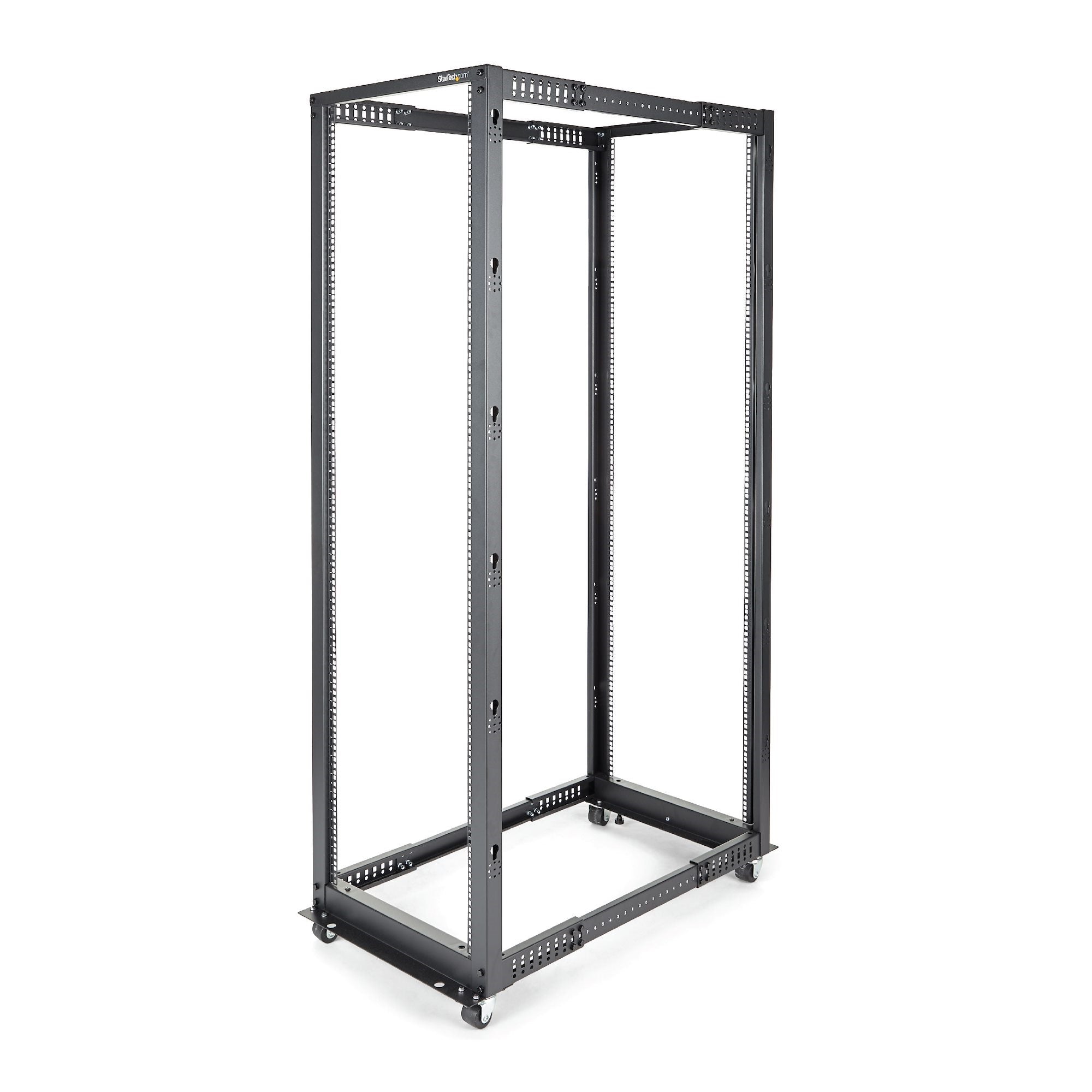 StarTech.com Rack de serveur réglable à cadre ouvert 42U 4 montants - Bâti rack avec roulettes et gestion de câbles (4POSTRACK42) - Rack - noir - 42U - pour P/N: CABSCREWM5B, CABSCREWSM5, CABSCREWSM5B, CABSCREWSM62, CABSCREWSM6B, CABSCRWS1224