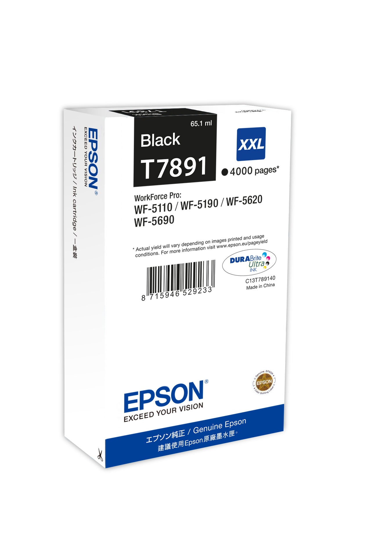 Epson T7891 - 65.1 ml - taille XXL - noir - original - cartouche d'impression - pour WorkForce Pro WF-5110DW, WF-5190DW, WF-5190DW BAM, WF-5620DWF, WF-5690DWF, WF-5690DWF BAM