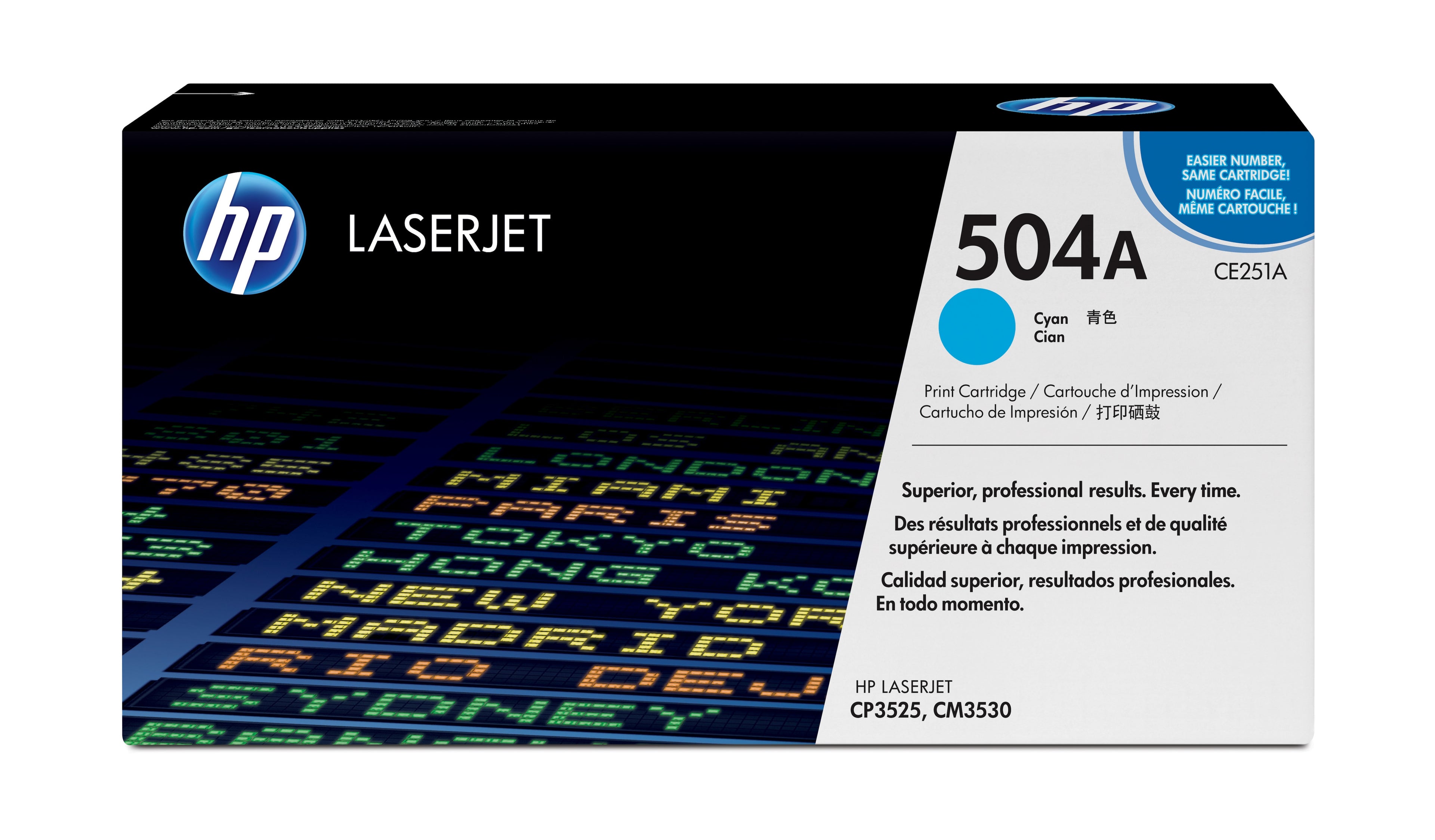 HP 504A - Cyan - original - LaserJet - cartouche de toner (CE251A) - pour Color LaserJet CM3530 MFP, CM3530fs MFP, CP3525, CP3525dn, CP3525n, CP3525x