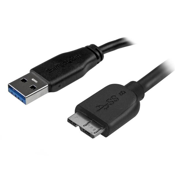 StarTech.com Câble SuperSpeed USB 3.0 slim A vers Micro B de 2 m - Cordon USB A vers Micro B - Mâle / Mâle - Noir - Câble USB - Micro-USB de type B (M) pour USB type A (M) - USB 3.0 - 2 m - moulé - noir - pour P/N: BNDTBUSB3142, HBS304A24A, PEXUS313AC2V,