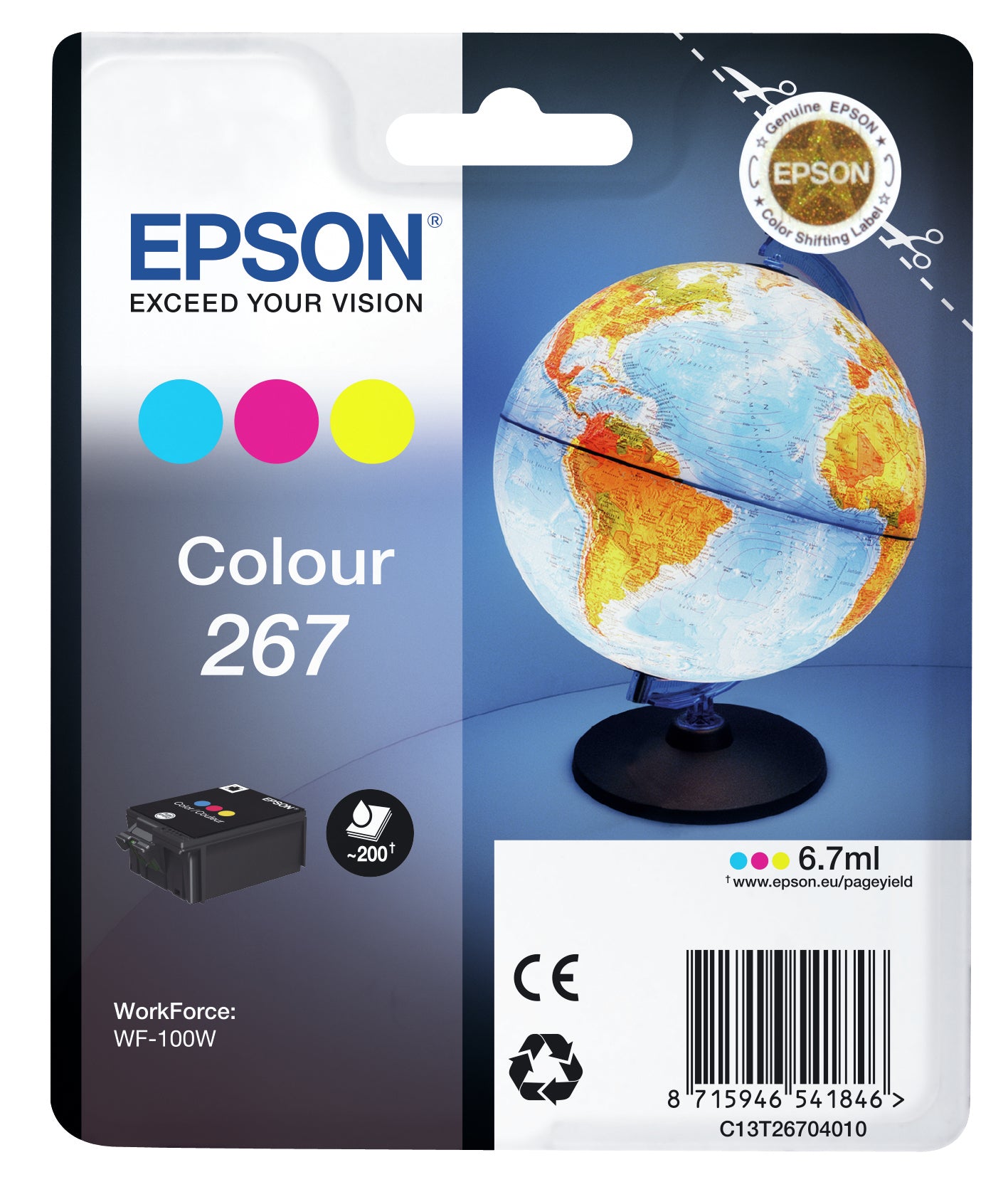 Epson 267 - 6.7 ml - jaune, cyan, magenta - original - emballage coque avec alarme radioélectrique - cartouche d'encre - pour WorkForce WF-100W