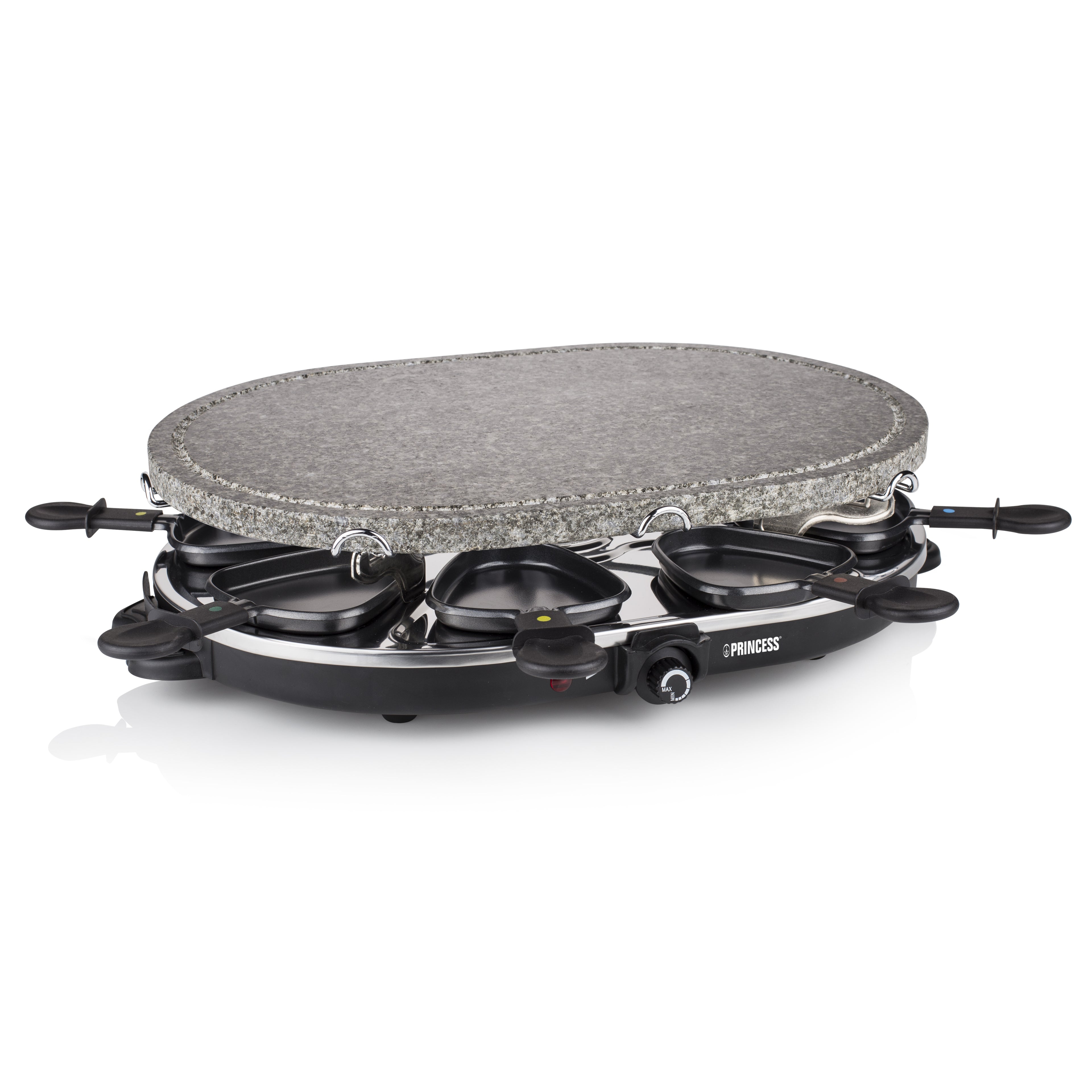 Raclette Princess 8 Oval Stone Grill Party Noir Gris