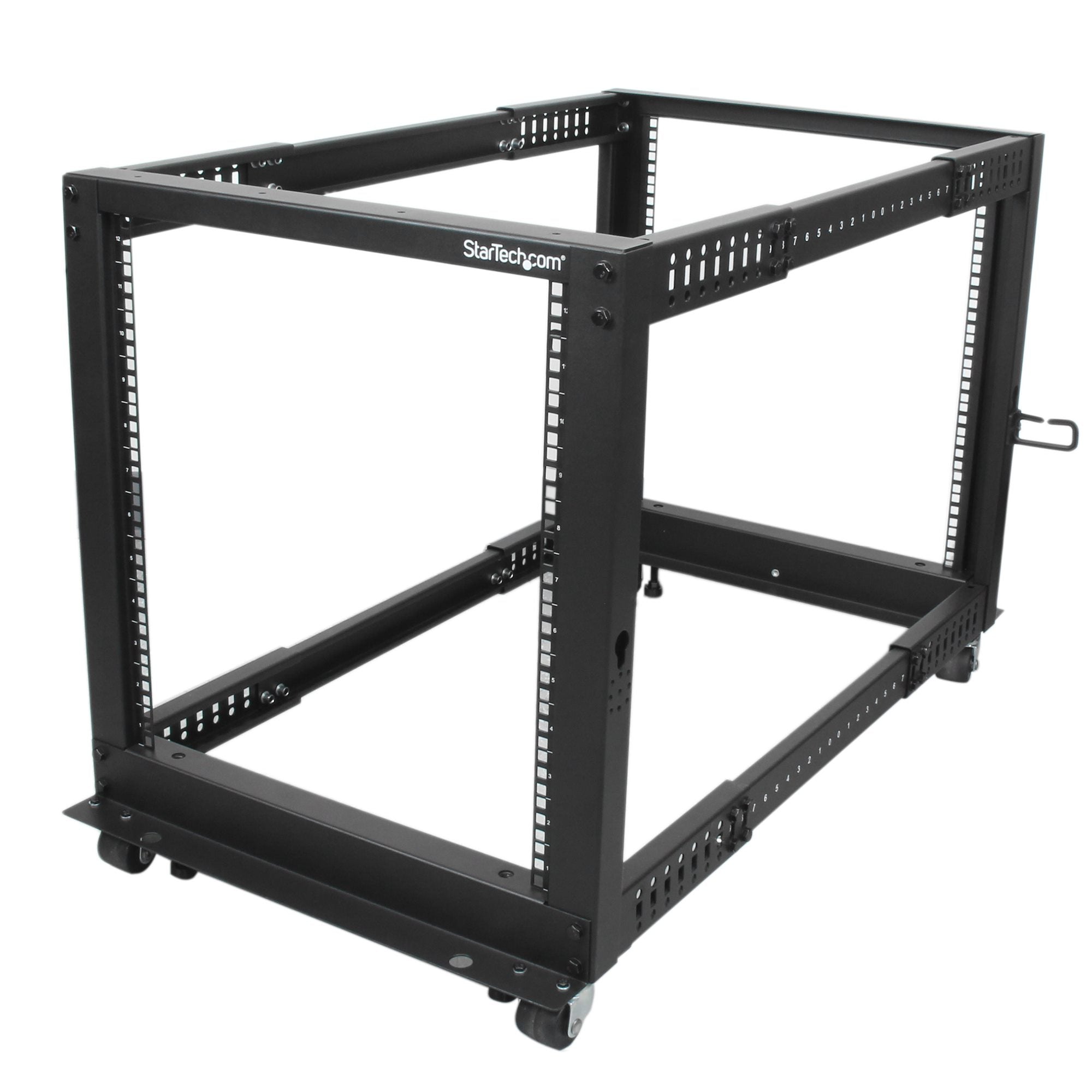 StarTech.com Rack de serveur réglable à cadre ouvert 12U 4 montants - Bâti rack avec roulettes et gestion de câbles (4POSTRACK12U) - Rack cadre ouvert - noir - 12U - pour P/N: CABSCREWM5B, CABSCREWSM5, CABSCREWSM5B, CABSCREWSM62, CABSCREWSM6B, CABSCRWS122
