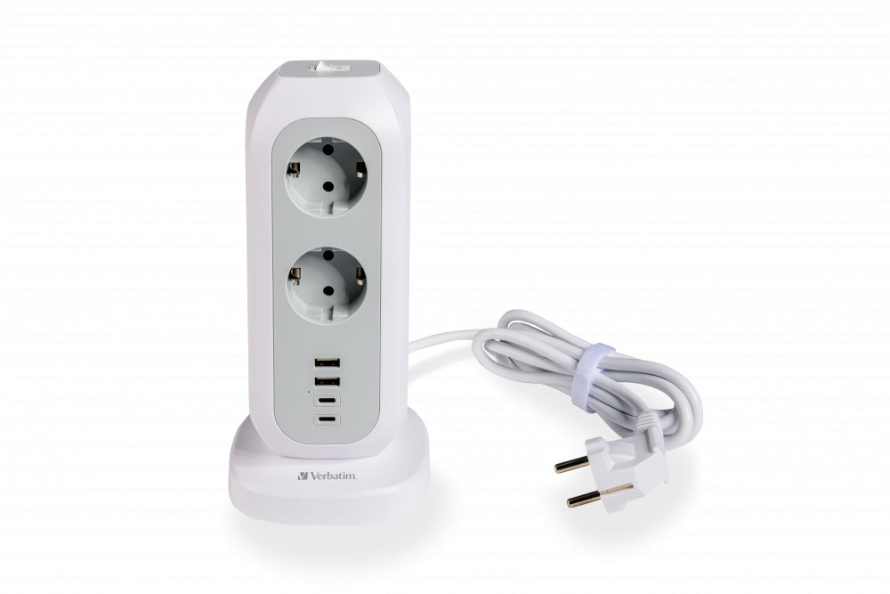 Verbatim EUPT-01 - Coupe-circuit - multiprise européenne 15-en-1 - CA 230 V - 3600 Watt - entrée : Type F - connecteurs de sortie : 15 (Type F puissance 11 x, 2 x USB, 2 x USB-C) - 2 m cordon - Europe