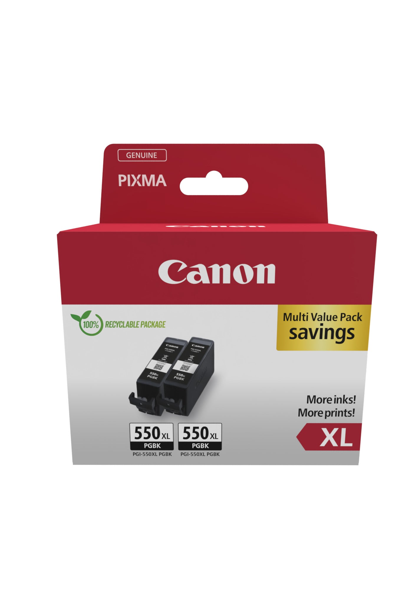 Canon PGI-550PGBK XL Twin pack - Pack de 2 - 15 ml - à rendement élevé - noir - original - boîte de suspension - réservoir d'encre - pour PIXMA iP8750, iX6850, MG5550, MG5650, MG6450, MG6650, MG7150, MG7550, MX725, PIXUS MG7550