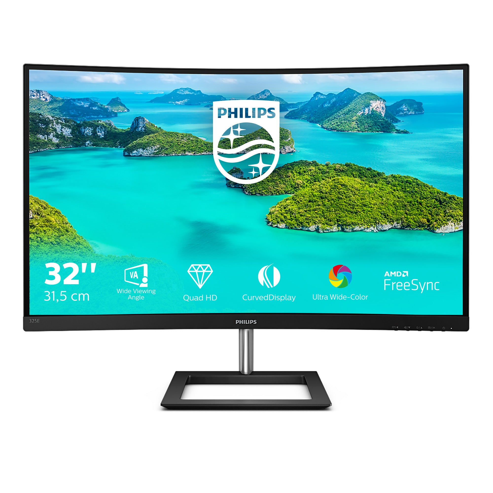 Philips E-line 325E1C - Écran LED - incurvé - 32" (31.5" visualisable) - 2560 x 1440 QHD @ 75 Hz - VA - 250 cd/m² - 3000:1 - 4 ms - HDMI, VGA, DisplayPort - noir texturé