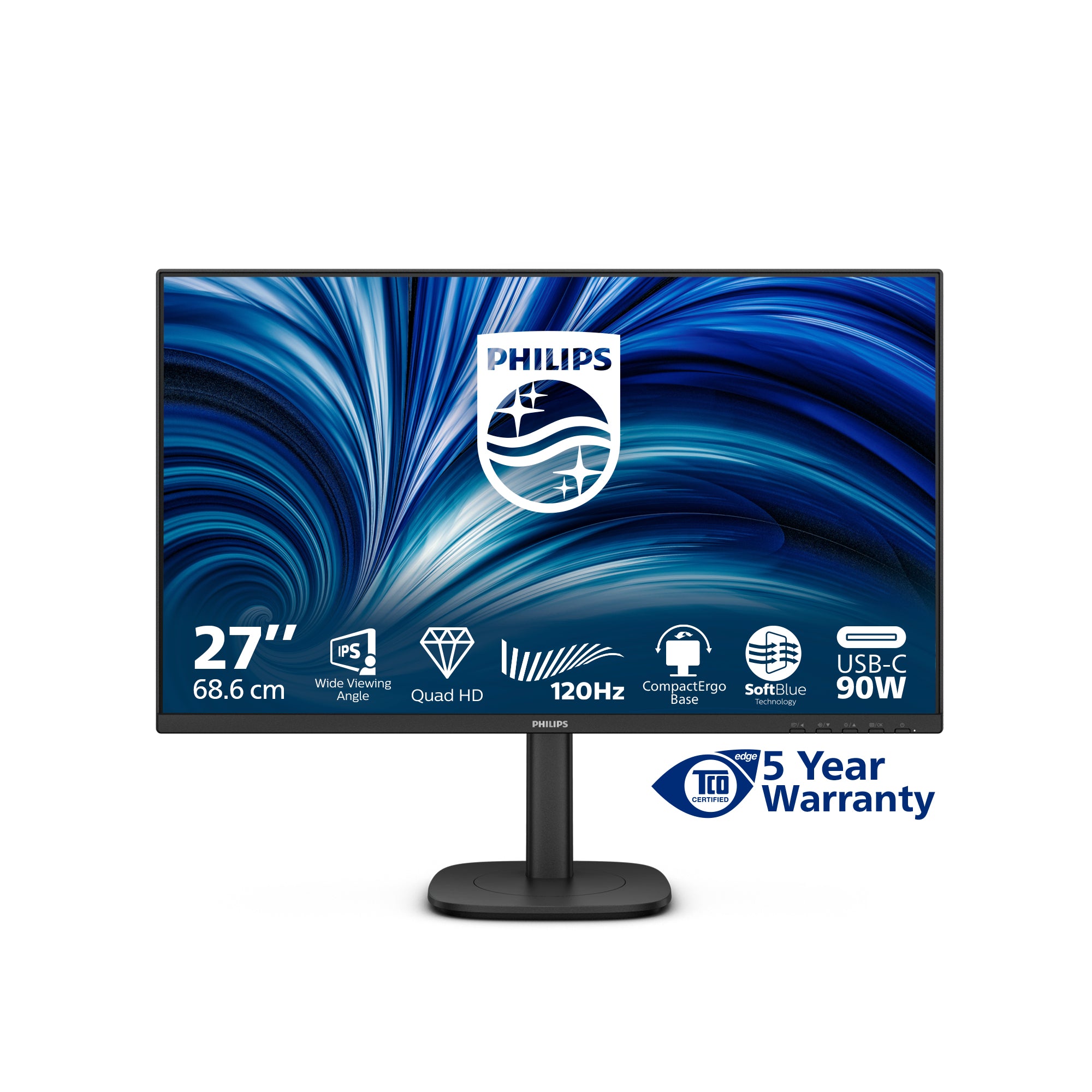 Philips 27B2U3601 - 3000 Series - écran LED - 27" - 2560 x 1440 QHD @ 120 Hz - IPS - 350 cd/m² - 1500:1 - 4 ms - HDMI, DisplayPort, USB-C - haut-parleurs - noir