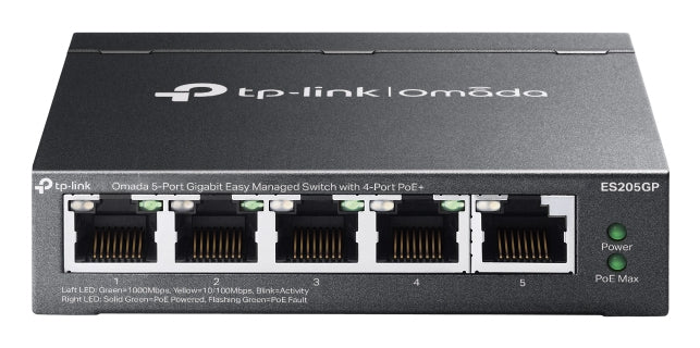 TP-Link Omada ES205GP V1 - Commutateur - Géré - 4 x 10/100/1000 (PoE+) + 1 x 10/100/1000 - de bureau, fixation murale - PoE+ (65 W)