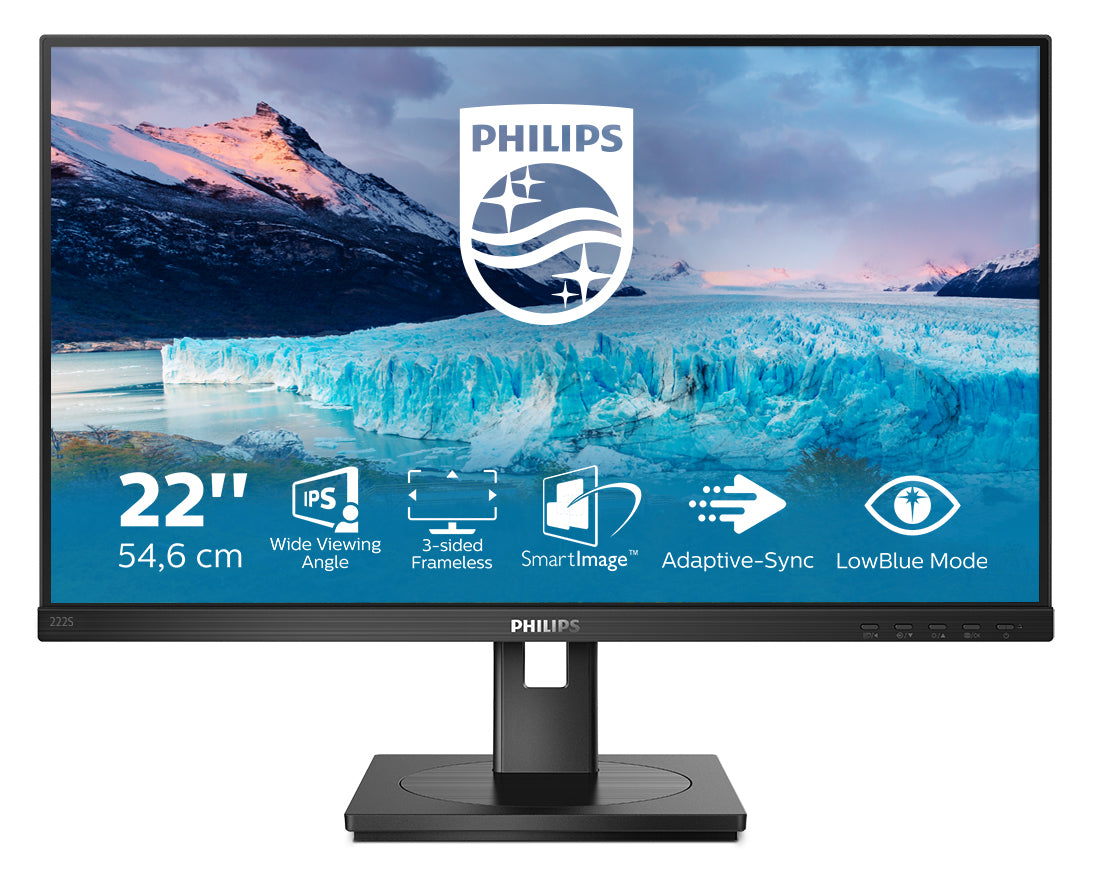 Philips S-line 222S1AE - Écran LED - 22" - 1920 x 1080 Full HD (1080p) @ 75 Hz - IPS - 250 cd/m² - 1000:1 - 4 ms - HDMI, DVI-D, VGA, DisplayPort - haut-parleurs - noir texturé