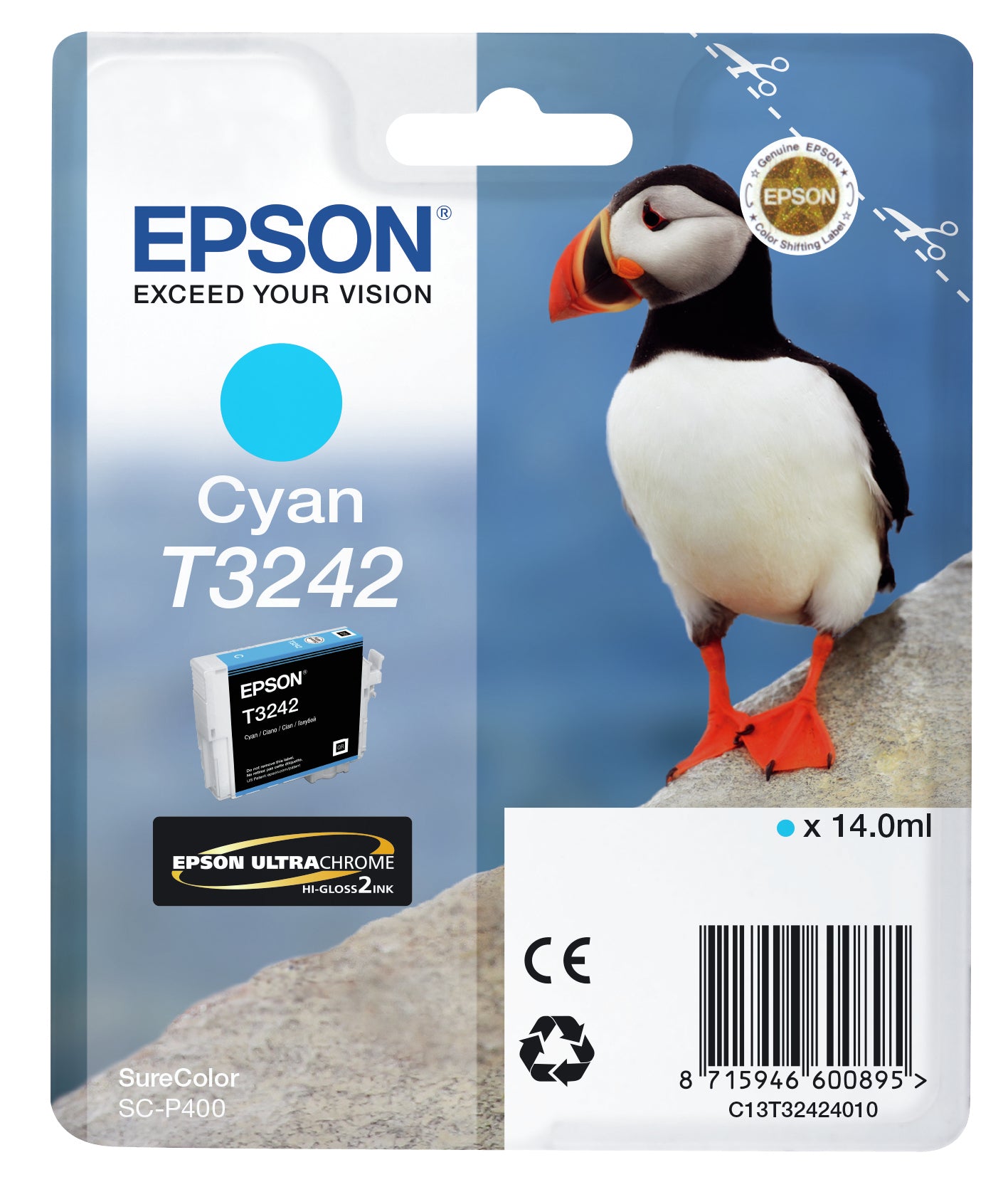 Epson T3242 - 14 ml - cyan - original - cartouche d'encre - pour SureColor P400, SC-P400
